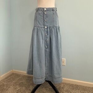 Moon River Anthropologie Basque-Waist Denim Midi Skirt Size M